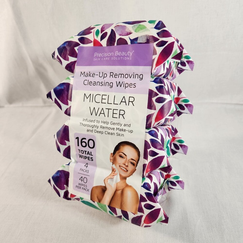 Precision Beauty Make-Up Removing Cleansing Wipes MICELLAR WATER  4 Packs = 160